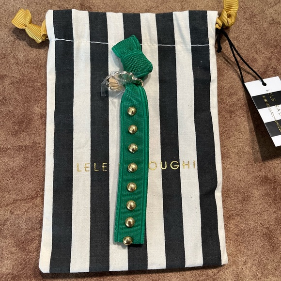 LELE SADOUGHI NWT AUTHENTIC GREEN GRASS EMBELLISHED GOLD BALL ELASTIC BRACELET - Picture 1 of 9